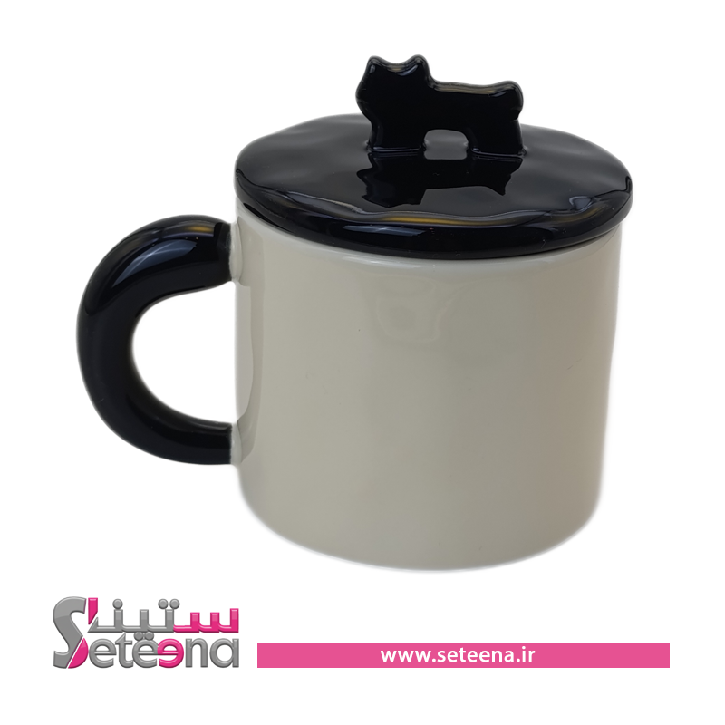 ماگ کرم و مشکی گربه در دار کد M10023$